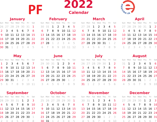 kalendar 2022